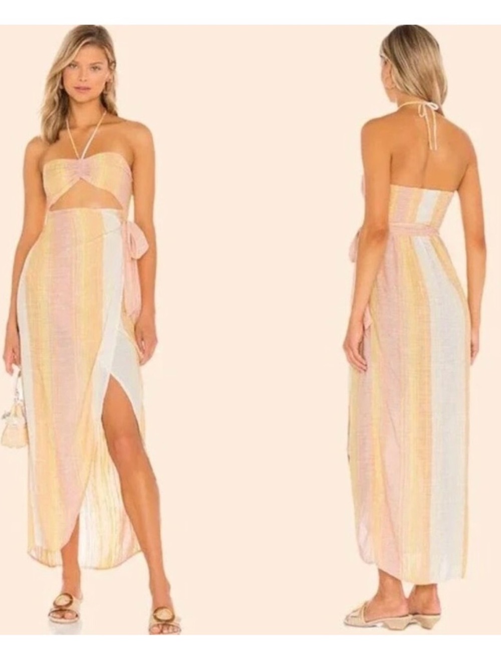 l*space Pastel Stripe Cutout Maxi Dress in Pink, Yellow, Cream